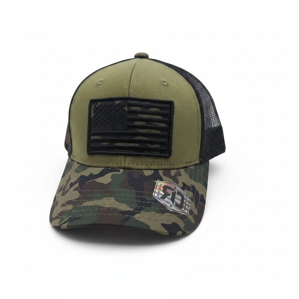 Runs Deep Tactical Mens Trucker Hat Olive Camo American Flag BAA9ZWAPLBBW00 NEW